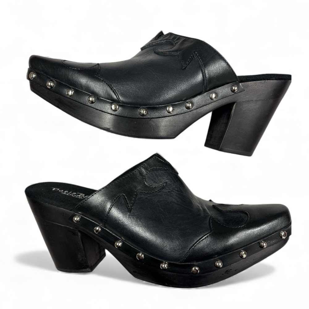 Paris Blues Freda Black Leather Western Platform Clogs Womens Sz 7.5 Pointed Toe - Picture 3 of 10